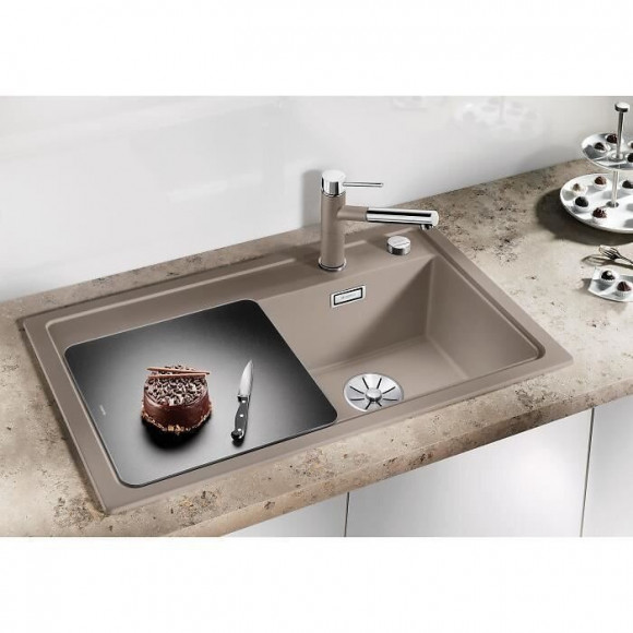 Blanco Zenar 45s - Evier - Silgranit - 1 Cuve - Egout A Droite - Vidage Auto - Siphon Inclus - Planche A Decouper Bois - Blanc