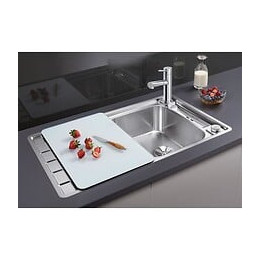 Blanco Axis Iii 45 S-if - Evier - Inox Lisse - 1 Cuve - Reversible - Vidage Auto - Siphon Inclus - Planche En Verre