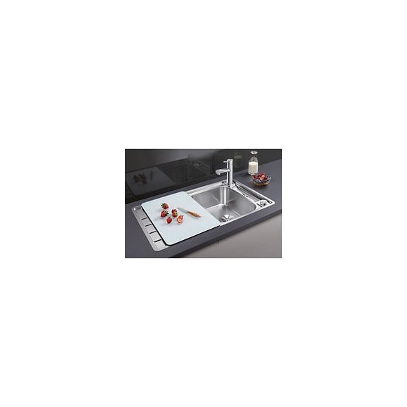 Blanco Axis Iii 45 S-if - Evier - Inox Lisse - 1 Cuve - Reversible - Vidage Auto - Siphon Inclus - Planche En Verre