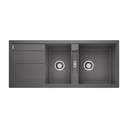 Blanco Metra 8s - Evier - Silgranit - 2 Cuves - 1 Egouttoir Reversible - Vidage Manuel - Siphon - Gris Rocher