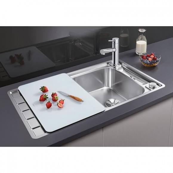 Blanco Axis Iii 45 S-if - Evier - Inox Lisse - 1 Cuve - Reversible - Vidage Auto - Siphon Inclus - Planche En Verre