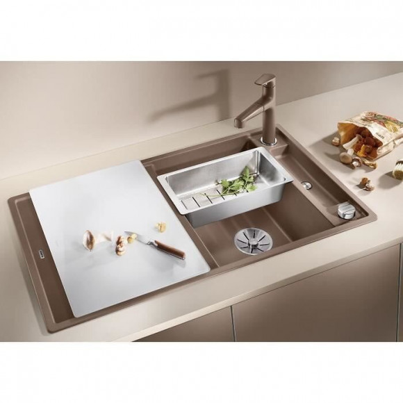 Blanco Axia Iii 5s - Evier  - Silgranit - 1 Cuve 1/2 - Reversible - Vidage Auto - Sans Siph - Planche A Decouper Verre - Grisro