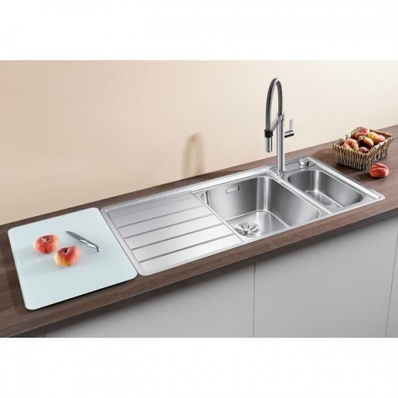 Blanco Axis Iii 6 S-if - Evier - Inox Lisse - 1 Cuve 1/2 - Egout A Droit - Vidage Auto - Sans Siph - Planche Verre - Vide-sauce