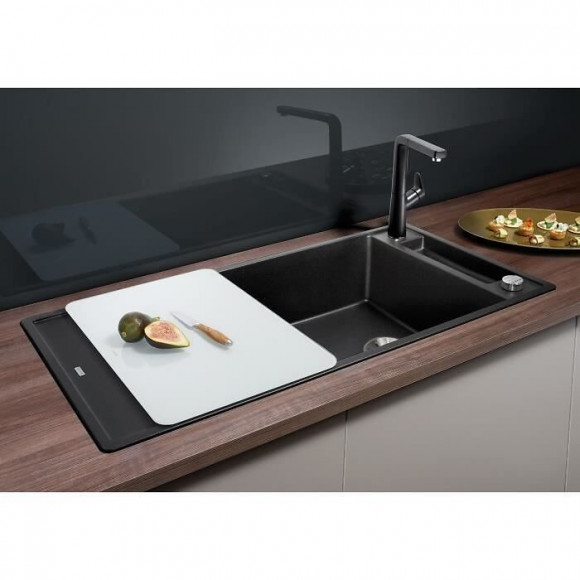 Blanco Axia Iii Xl 6s-evier - Silgranit - 1 Grande Cuve - Reversible - Vidage Auto - Siphon Inclus - Planche En Verre - Anthrac