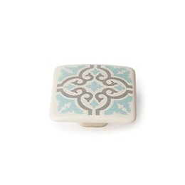 Bouton De Meuble Carreau De Ciment Zamak Peint Blanc/gris H.20 X L.37 X P.37 Mm