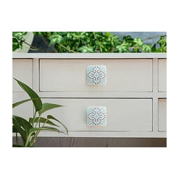 Bouton De Meuble Carreau De Ciment Zamak Peint Blanc/gris H.20 X L.37 X P.37 Mm