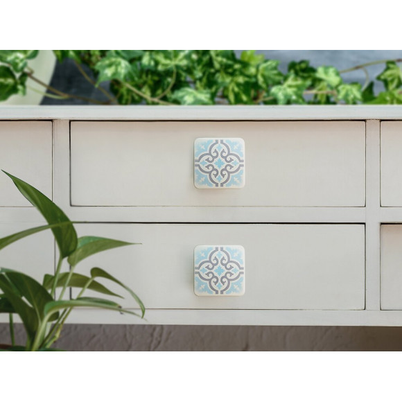 Bouton De Meuble Carreau De Ciment Zamak Peint Blanc/gris H.20 X L.37 X P.37 Mm