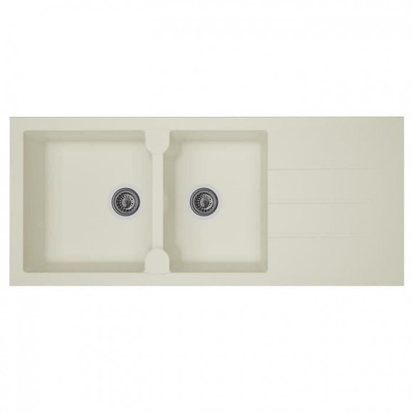 Stradour Evier Cuisine A Encastrer 2 Bacs + 1 Egouttoir Aloa - Resine - 116 X 50 Cm - Blanc