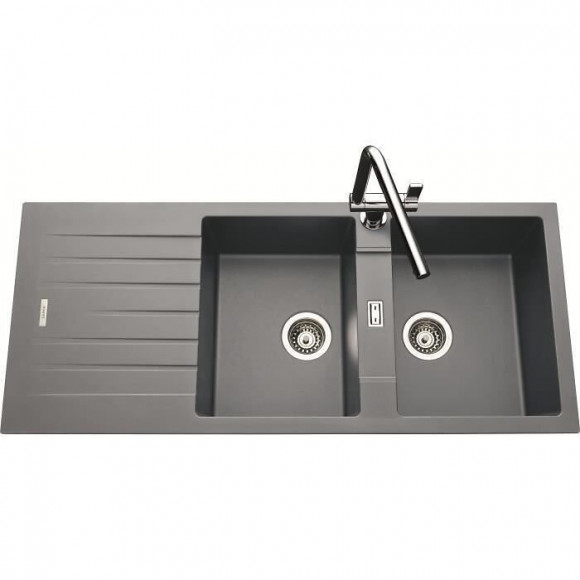 Ewi Evier Cuisine A Encastrer 2 Bacs + 1 Egouttoir Hola - Granit - 116 X 50 Cm - Gris