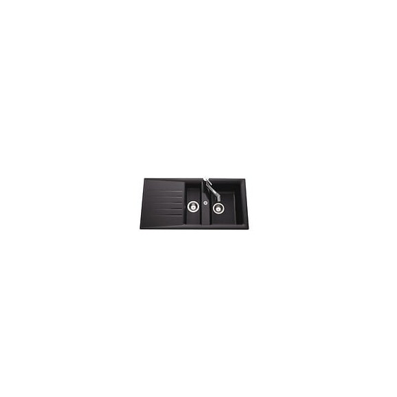 Ewi Evier Cuisine A Encastrer 1,5 Bac + 1 Egouttoir Emeraude - Resine - 98 X 50 Cm - Noir