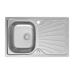 Oceanic Evier Cuisine En Inox 1 Bac + 1 Egouttoir - 80x50x17 Cm - Vidage Automatique Inclus - Naia