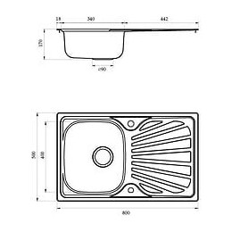 Oceanic Evier Cuisine En Inox 1 Bac + 1 Egouttoir - 80x50x17 Cm - Vidage Automatique Inclus - Naia