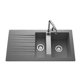 Ewi Evier Cuisine A Encastrer 1,5 Bac + 1 Egouttoir Soledad - Resine - 100 X 50 Cm - Gris