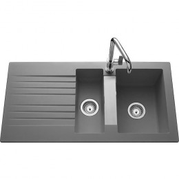 Ewi Evier Cuisine A Encastrer 1,5 Bac + 1 Egouttoir Soledad - Resine - 100 X 50 Cm - Gris