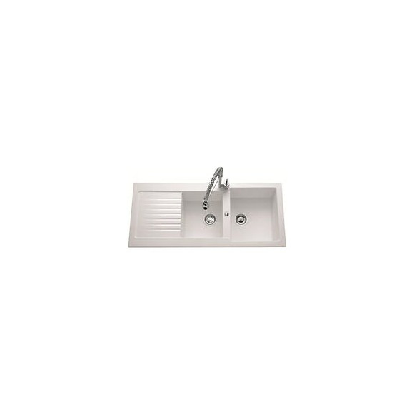 Ewi Evier Cuisine A Encastrer 2 Bacs + 1 Egouttoir Spirelle - Resine - 116 X 50 Cm - Blanc