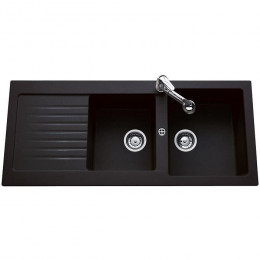 Ewi Evier Cuisine A Encastrer 2 Bacs + 1 Egouttoir Spirelle - Resine - 116 X 50 Cm - Noir