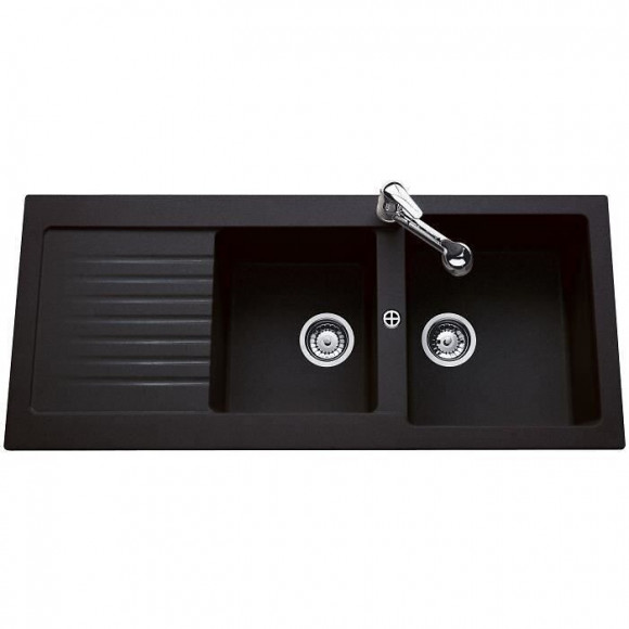 Ewi Evier Cuisine A Encastrer 2 Bacs + 1 Egouttoir Spirelle - Resine - 116 X 50 Cm - Noir