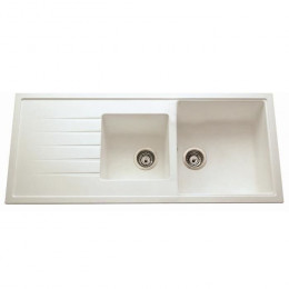 Ewi Evier Cuisine A Encastrer 2 Bacs + 1 Egouttoir Topaze - Granit - 116 X 50 Cm - Blanc