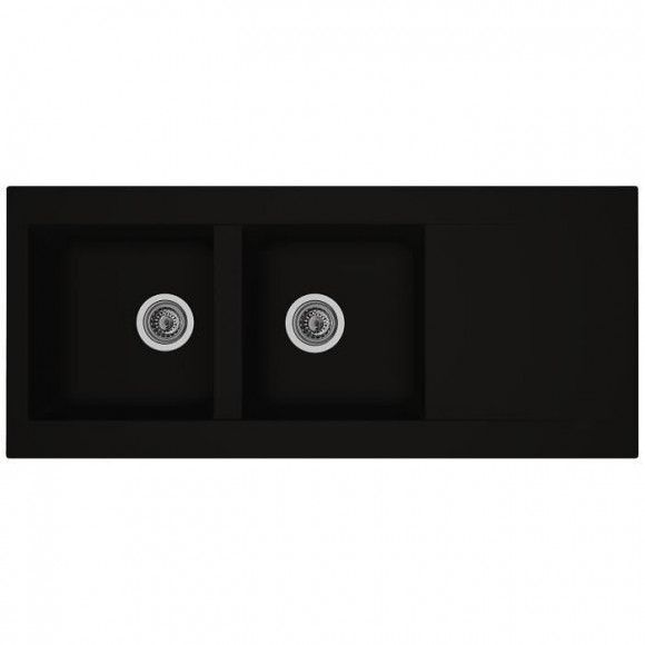 Stradour Evier Cuisine A Encastrer 2 Bacs + 1 Egouttoir Einna - Resine - 116 X 50 Cm - Noir