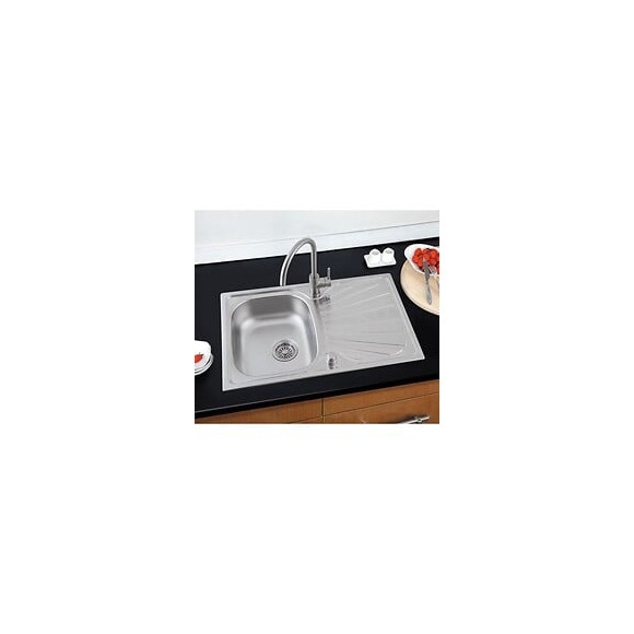 Oceanic Evier Cuisine En Inox 1 Bac + 1 Egouttoir - 80x50x17 Cm - Vidage Automatique Inclus - Naia
