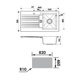 Ewi Evier Cuisine A Encastrer 1 Bac + 1 Egouttoir Soledad - Resine - 86 X 50 Cm - Noir