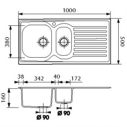 Ewi Evier Cuisine A Encastrer 1,5 Bac + 1 Egouttoir Agate - Inox Nid Dabeille - 100 X 50 Cm