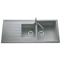 Ewi Evier Cuisine A Encastrer 2 Bacs + 1 Egouttoir Topaze - Granit - 116 X 50 Cm - Gris