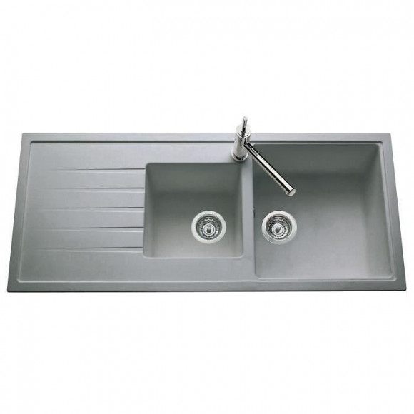 Ewi Evier Cuisine A Encastrer 2 Bacs + 1 Egouttoir Topaze - Granit - 116 X 50 Cm - Gris