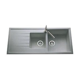 Ewi Evier Cuisine A Encastrer 2 Bacs + 1 Egouttoir Topaze - Granit - 116 X 50 Cm - Gris