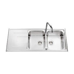 Ewi Evier Cuisine A Encastrer 2 Bacs + 1 Egouttoir Saphir - Inox Lisse - 116 X 50 Cm