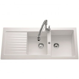 Ewi Evier Cuisine A Encastrer 2 Bacs + 1 Egouttoir Spirelle - Resine - 116 X 50 Cm - Blanc