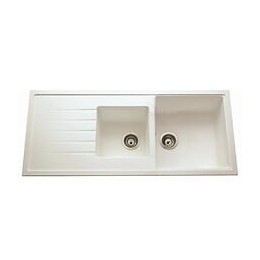 Ewi Evier Cuisine A Encastrer 2 Bacs + 1 Egouttoir Topaze - Granit - 116 X 50 Cm - Blanc