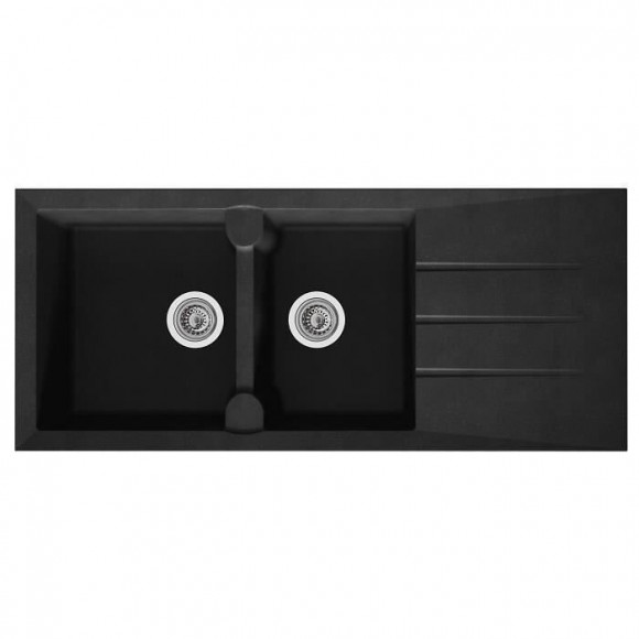 Stradour Evier Cuisine A Encastrer 2 Bacs + 1 Egouttoir Aloa - Resine - 116 X 50 Cm - Noir
