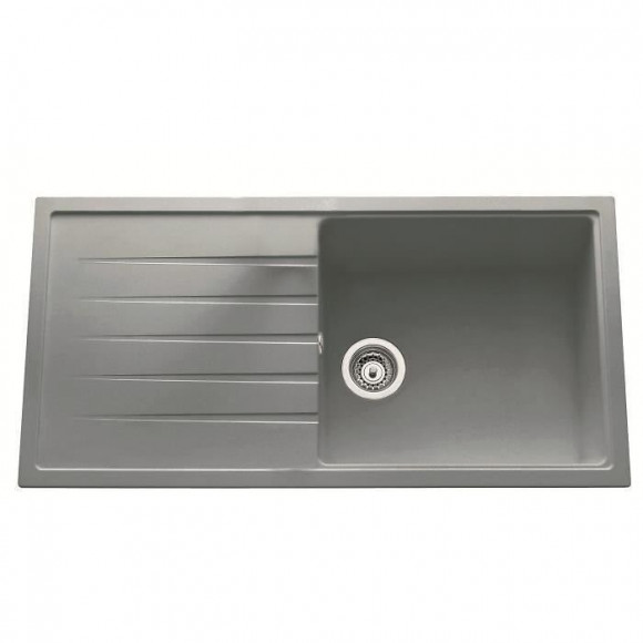 Ewi Evier Cuisine A Encastrer 1 Grand Bac + 1 Egouttoir Topaze - Granit - 100 X 50 Cm - Gris