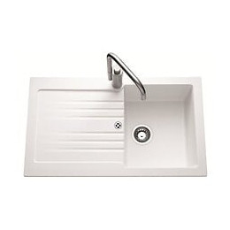 Ewi Evier Cuisine A Encastrer 1 Bac + 1 Egouttoir Spirelle - Resine - 86 X 50 Cm - Blanc