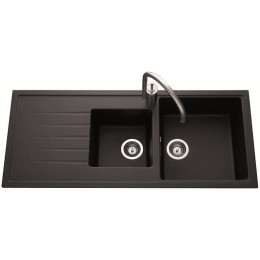 Ewi Evier Cuisine A Encastrer 2 Bacs + 1 Egouttoir Topaze - Granit - 116 X 50 Cm - Noir