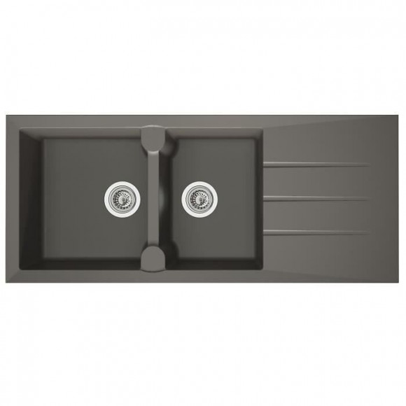 Stradour Evier Cuisine A Encastrer 2 Bacs + 1 Egouttoir Aloa - Resine - 116 X 50 Cm - Gris Beton