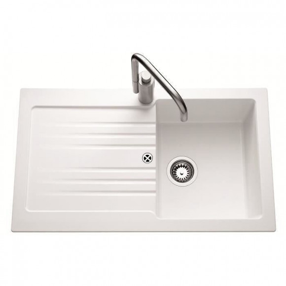 Ewi Evier Cuisine A Encastrer 1 Bac + 1 Egouttoir Spirelle - Resine - 86 X 50 Cm - Blanc