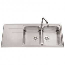 Ewi Evier Cuisine A Encastrer 2 Bacs + 1 Egouttoir Saphir - Inox - 116 X 50 Cm