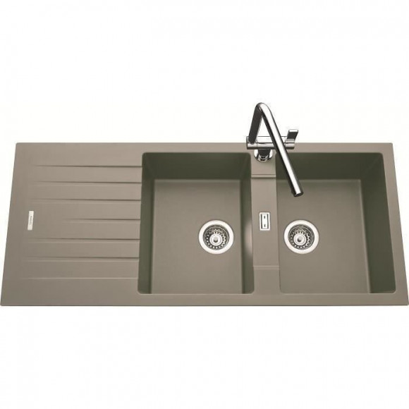 Ewi Evier Cuisine A Encastrer 2 Bacs + 1 Egouttoir Hola - Granit - 116 X 50 Cm - Gris Beton