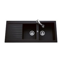 Ewi Evier Cuisine A Encastrer 2 Bacs + 1 Egouttoir Spirelle - Resine - 116 X 50 Cm - Noir