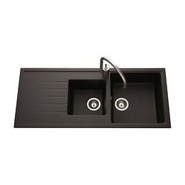 Ewi Evier Cuisine A Encastrer 2 Bacs + 1 Egouttoir Topaze - Granit - 116 X 50 Cm - Noir