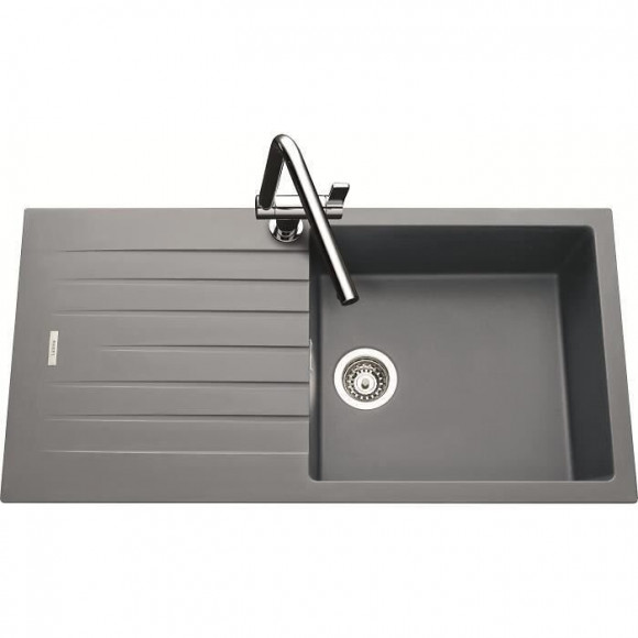 Ewi Evier Cuisine A Encastrer 1 Grand Bac + 1 Egouttoir Hola - Granit - 100 X 50 Cm - Gris