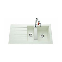 Ewi Evier Cuisine A Encastrer 1,5 Bac + 1 Egouttoir Soledad - Resine - 100 X 50 Cm - Blanc