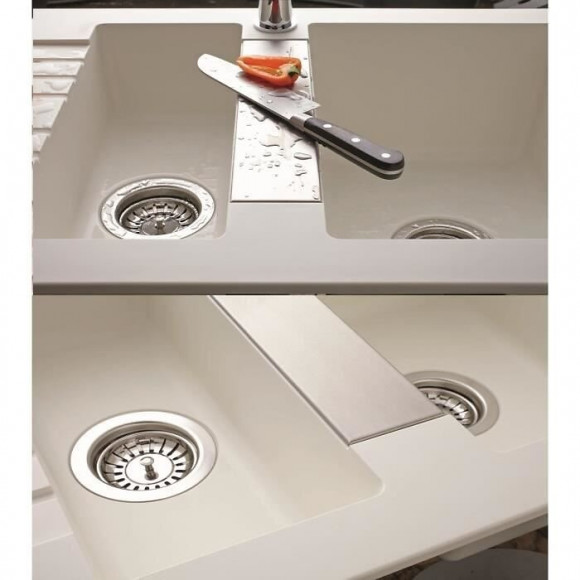 Ewi Evier Cuisine A Encastrer 1,5 Bac + 1 Egouttoir Soledad - Resine - 100 X 50 Cm - Blanc