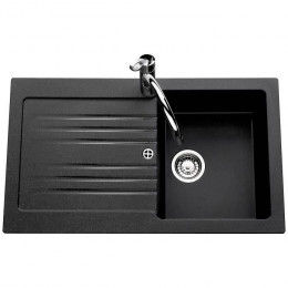 Ewi Evier Cuisine A Encastrer 1 Bac + 1 Egouttoir Spirelle - Resine - 86 X 50 Cm - Noir