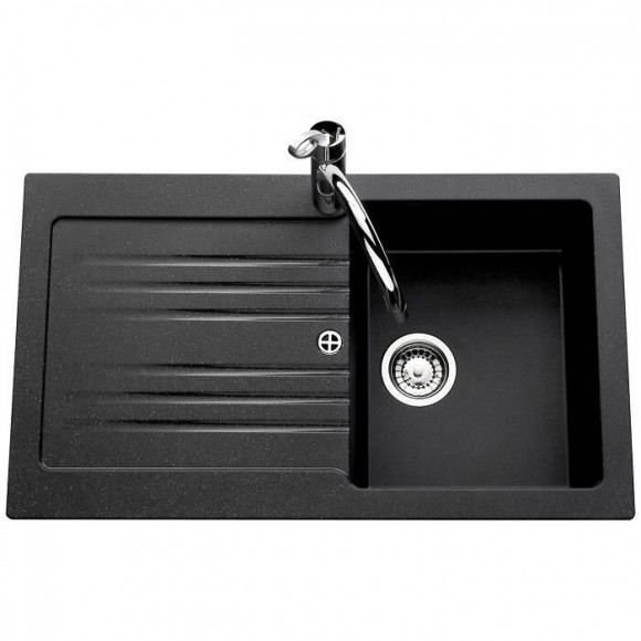 Ewi Evier Cuisine A Encastrer 1 Bac + 1 Egouttoir Spirelle - Resine - 86 X 50 Cm - Noir