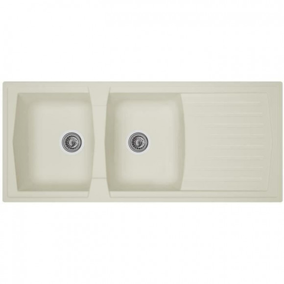 Stradour Evier Cuisine A Encastrer 2 Bacs + 1 Egouttoir Arena - Resine - 116 X 50 Cm - Blanc