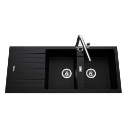 Ewi Evier Cuisine A Encastrer 2 Bacs + 1 Egouttoir Hola - Granit - 116 X 50 Cm - Noir