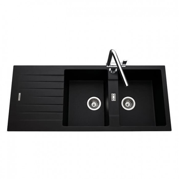 Ewi Evier Cuisine A Encastrer 2 Bacs + 1 Egouttoir Hola - Granit - 116 X 50 Cm - Noir